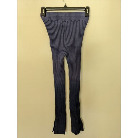 Central Park West NY Size XS Ribbed Drawstring Leggings Navy Flared Hem - Picture 2 of 8